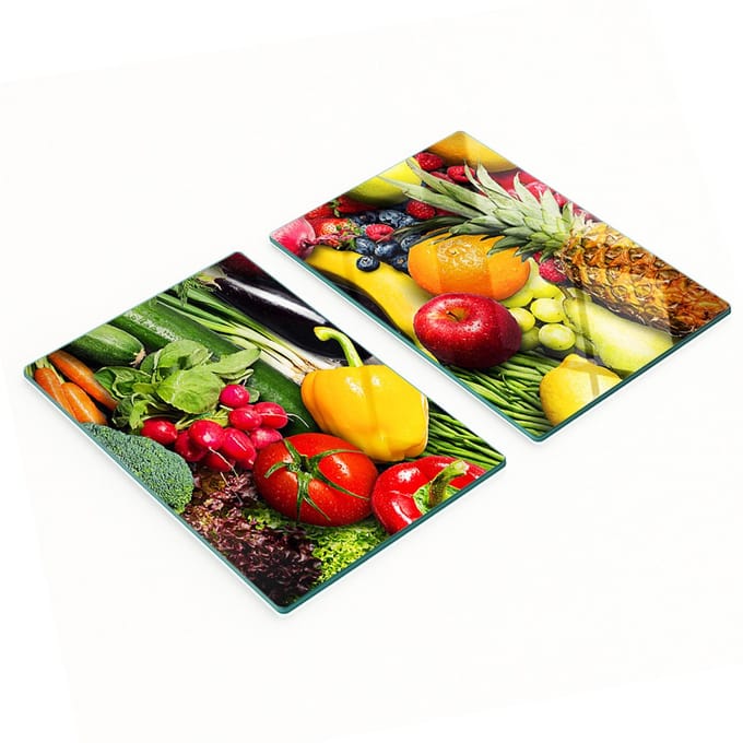 Keukenplanken van gehard glas met afbeeldingen van groenten en fruit, 2x40x52 cm