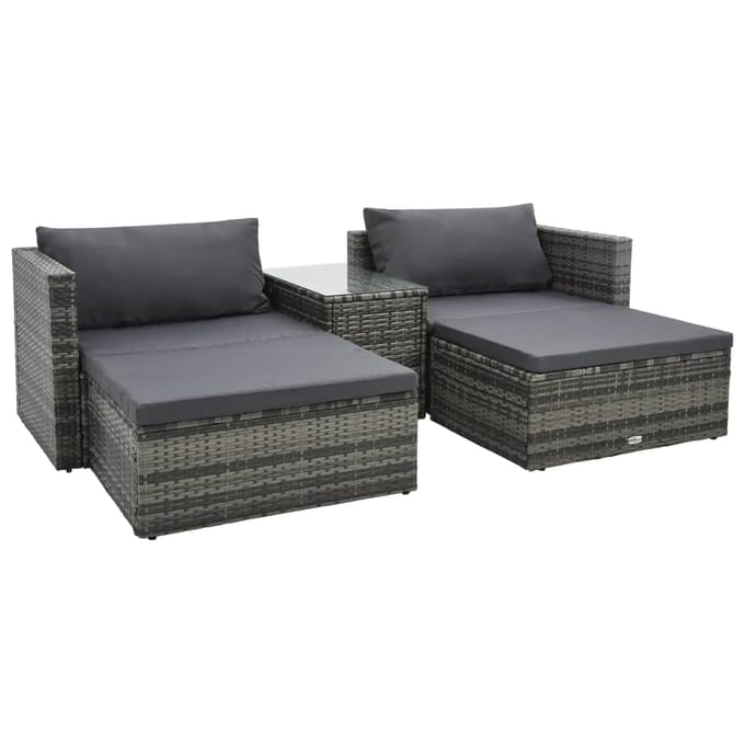 vidaXL - 5-delige - Loungeset - met - kussens - poly - rattan - grijs