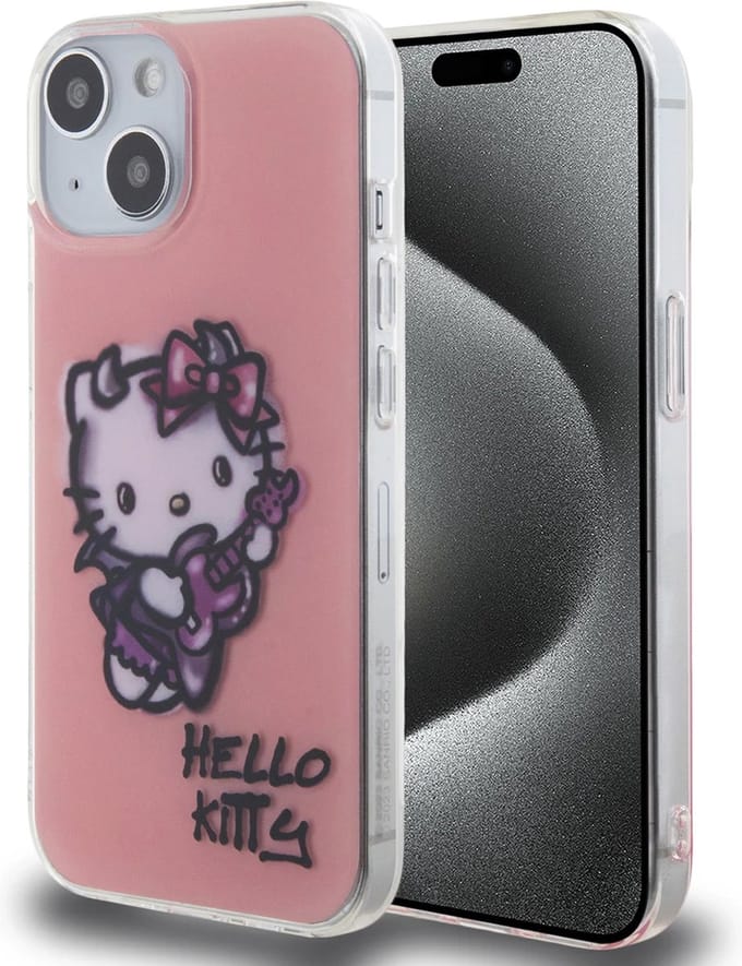 Hello Kitty iPhone 15 TPU Back Cover hoesje – Graffiti Guitar – Roze