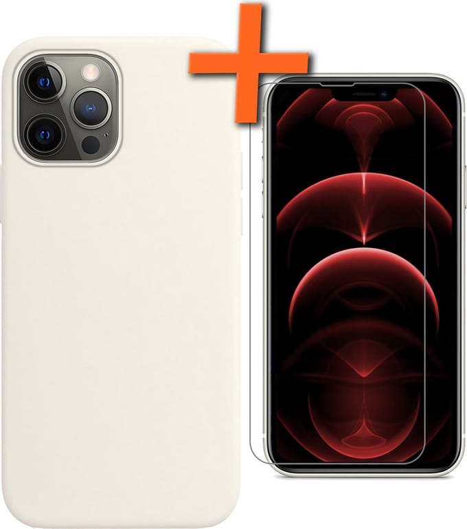 Hoes - Met Screenprotector - Geschikt voor Apple iPhone 14 Pro - Sterk & Shockproof - Back Cover - Siliconen Case - Telefoon Hoes - Wit