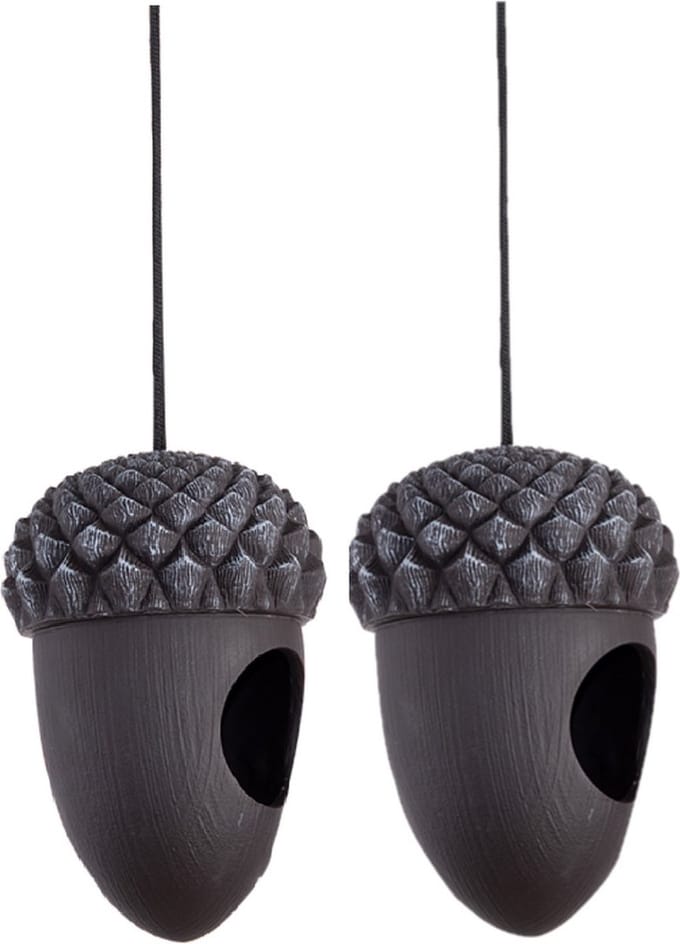2x stuks vogel voederhuis/voedersilo hangers eikelvorm 16 cm  - Vogel voederhangers van metaal