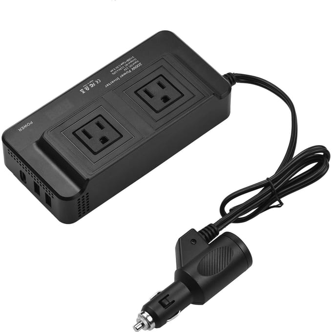 200W Vermogensomvormer Draagbaar DC 12V naar AC 110V Auto-omvormer Vermogensomvormer Transformator met Dubbele US Plug gray