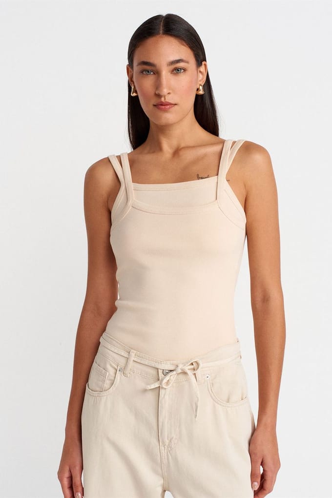 Geribbelde Mouwloze Blouse met Vierkante Halslijn