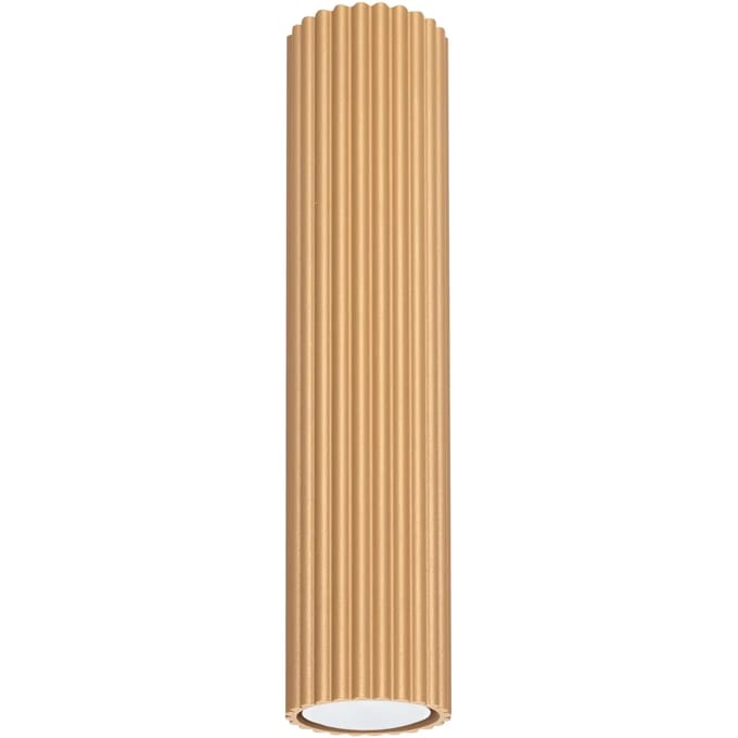 Plafondlamp KARBON 30 geribbelde buisspot van 30 cm - Sollux Lighting - IP20 - Goud aluminium behuizing - 6.5 x 6.5 x 30 cm - 1 x GU10 LED, exclusief lichtbron - Max. 10 W - Minimalistische plafondlamp voor gang, hal en woonkamer