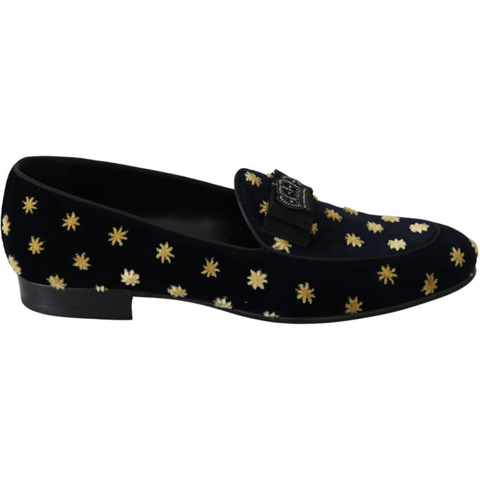 Dolce & Gabbana Blauwe Fluwelen Kroon Slippers Instappers Schoenen