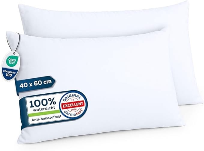 Waterafstotende Kussenbeschermer 40x60 cm - Set van 2 - Witte Kussensloop met Rits