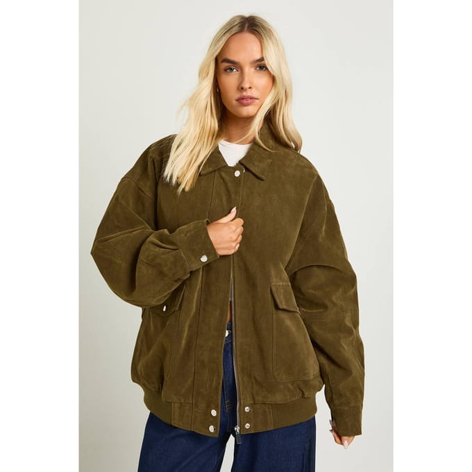 boohoo Dames Oversized Kunstsuede Jas | Kaki | Maat: 42