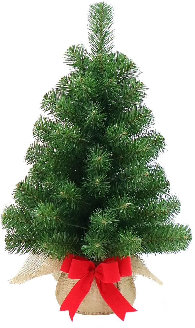 New Noble kunst (tafel)kerstboom - 61 cm - groen - Ø 41 cm - 71 tips - jute zak