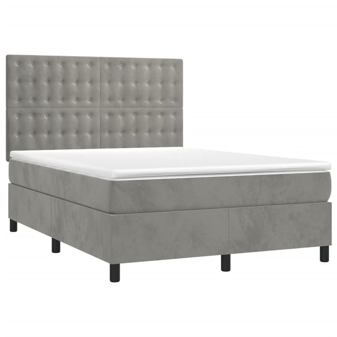 vidaXL - Boxspring - met - matras - en - LED - fluweel - lichtgrijs - 140x190 - cm