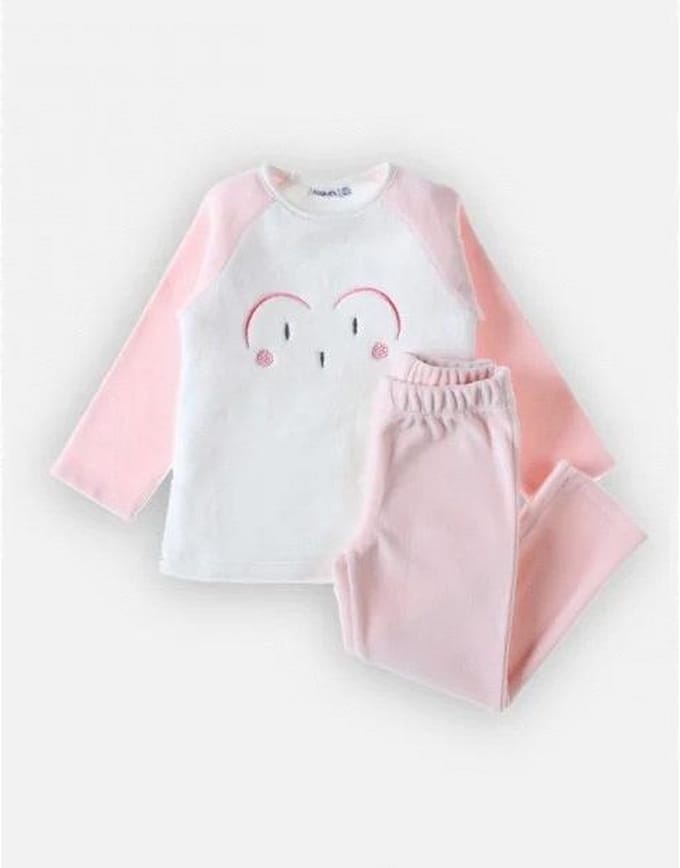 Noukie's - Pyjama -  2delig - Velour - Meisje - Roze - Uiltje - 4 jaar 104