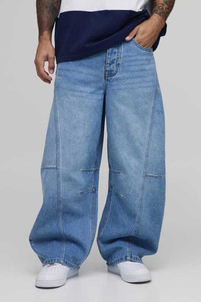 Gewassen Barrel Leg Jeans | Light Blue | Size 36R
