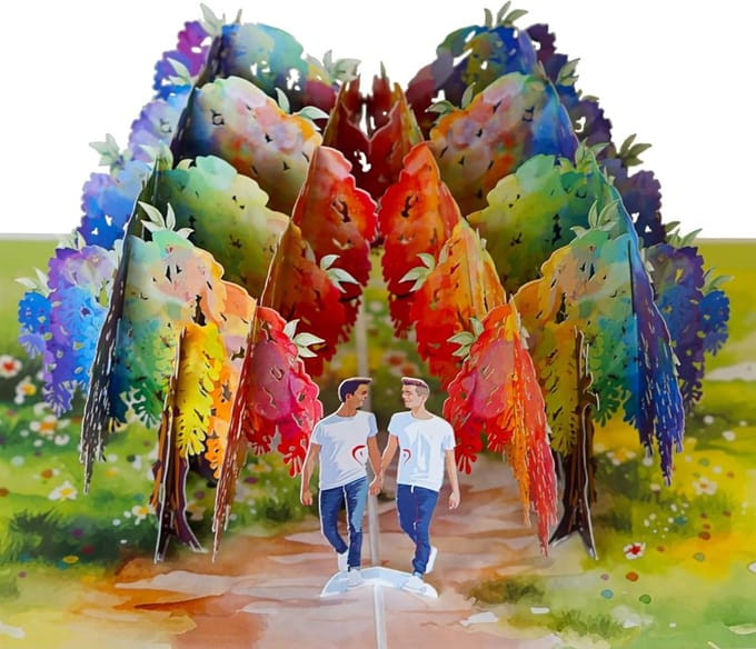 3D Pop-Up Wenskaart Regenboog Hart voor Jubileum, Bruiloft en Valentijn