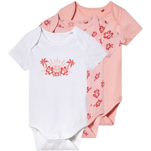 LUPILU 3 baby rompertjes (roze/wit, 74/80)