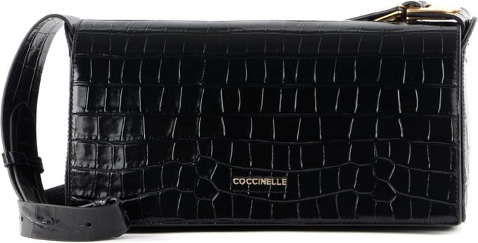 COCCINELLE Leren Schoudertas Josephine Croco Shoulder Bag Noir Zwart