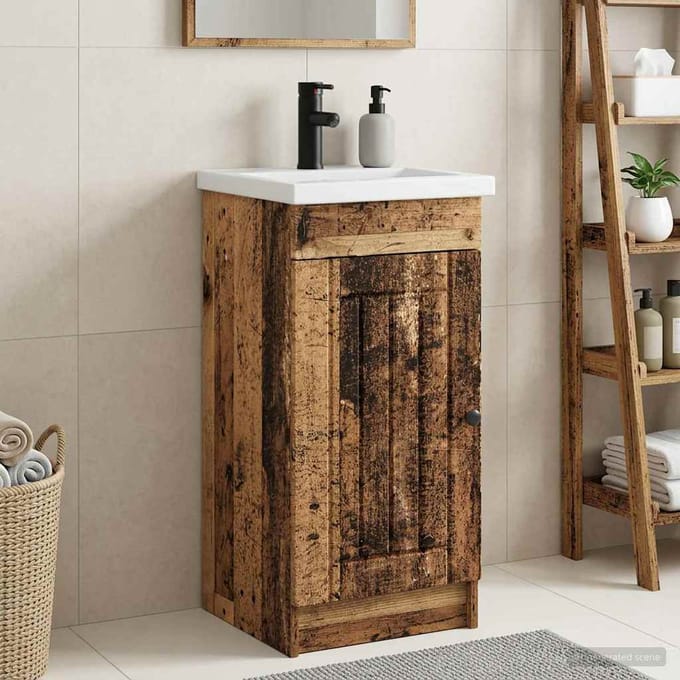 vidaXL - Badkamer - Vanity - met - Wastafel - Oud - hout - 42 - x - 40 - x - 84,5 - cm