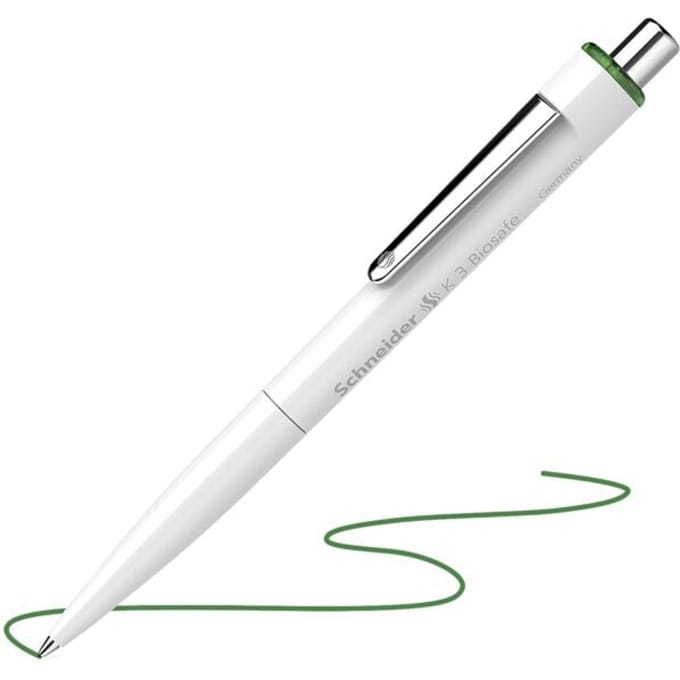 Schneider balpen - K3 - Biosafe - drukknop wit/groen - penpunt M - groen - S-3274