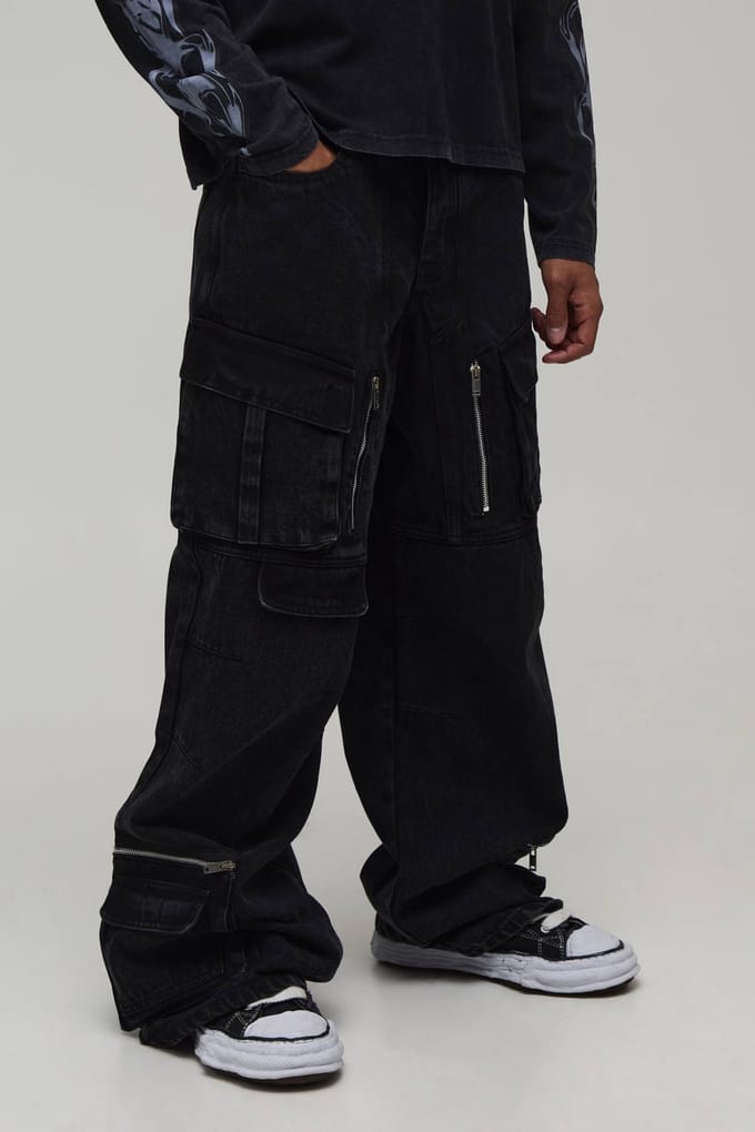 Parachute Fit Cargo Jeans | Washed Black | Size 48R