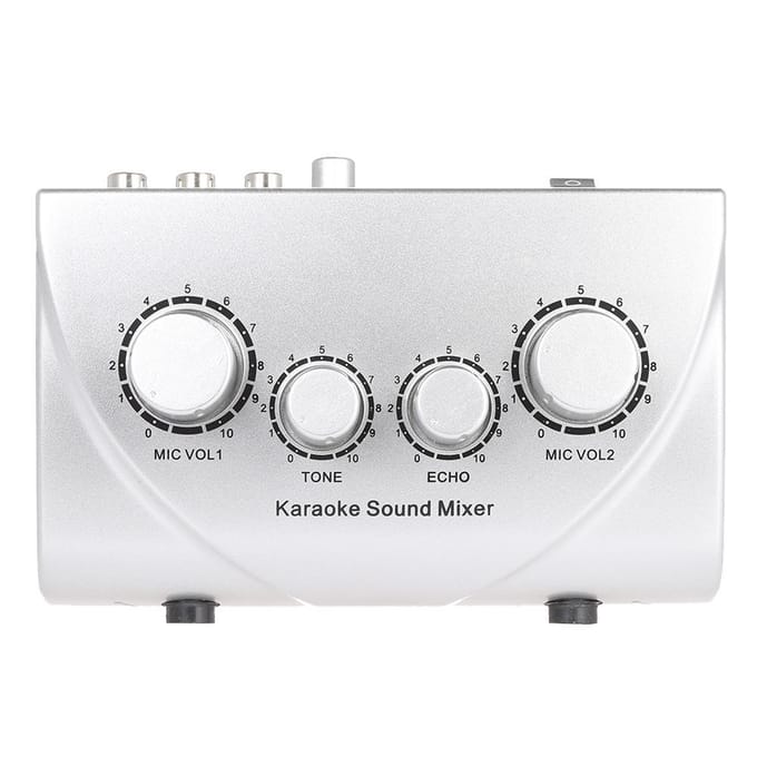 Karaoke Sound Mixer Dubbele microfooningangen met kabel N-1 Zilveren Amerikaanse stekker US Plug
