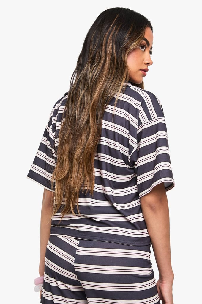 boohoo Dames Gestreepte top met kraag | Marineblauw | Maat: 40