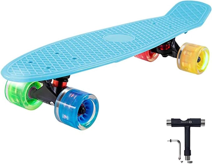 Kinder skateboard - Cruiser board - Buiten spelen - LED lichtwiel - 22 inch - Blauw