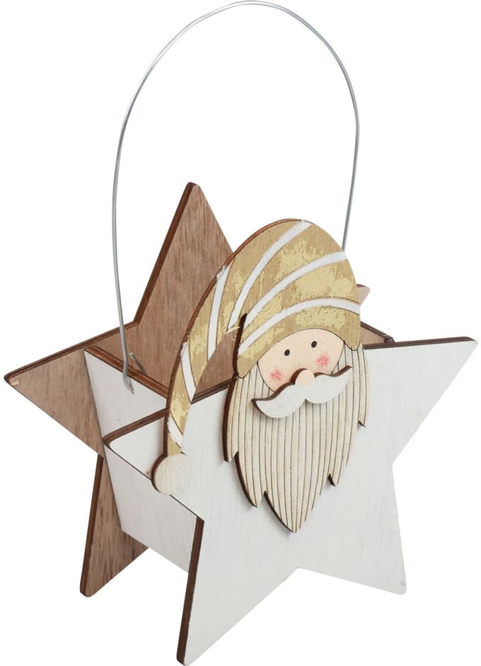 Ster gemaakt van hout kabouter goud witte tafeldecoratie 15,5×6×16,5cm