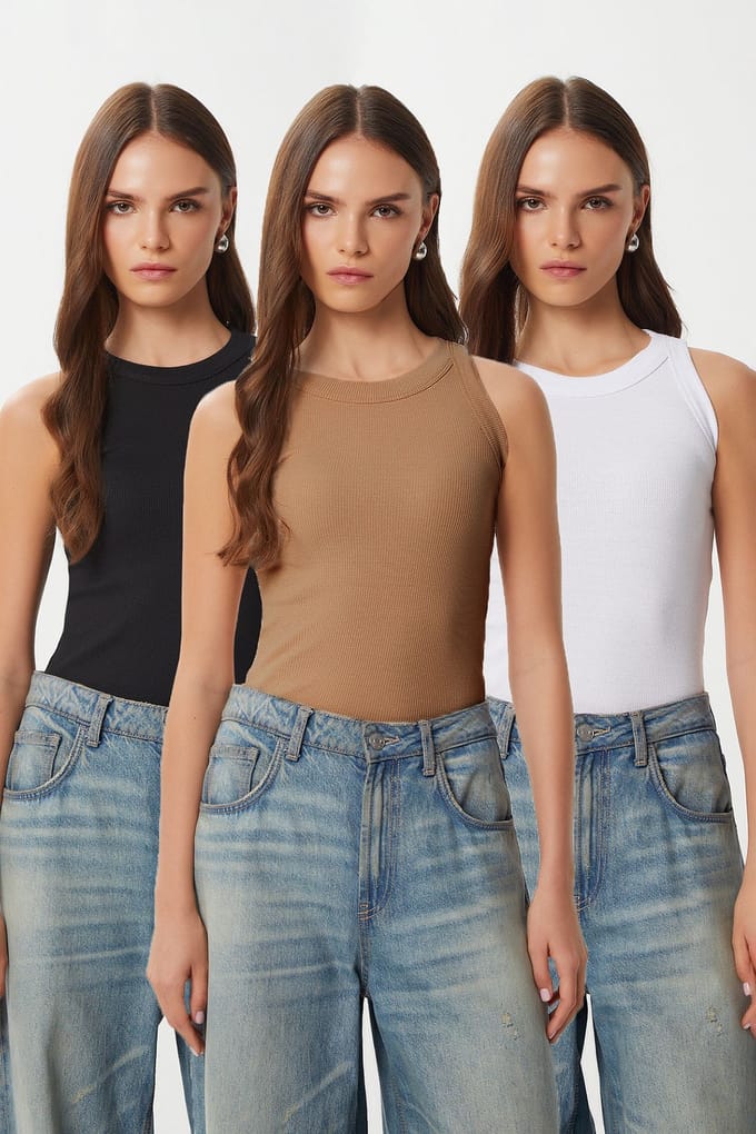 Fitted Katoenen 3-Pack Tanktop