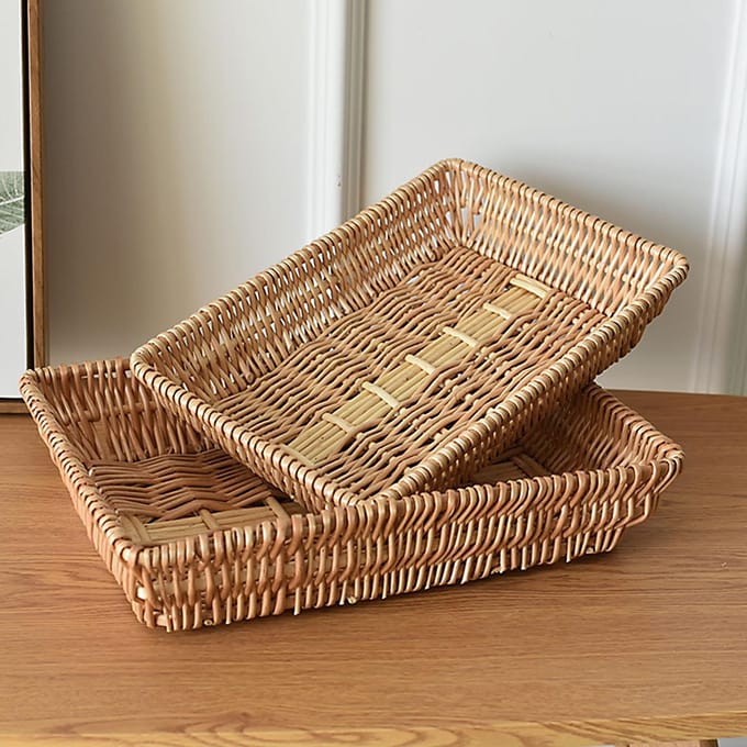 Rotan Opbergmand Mand Geweven Snacks Fruitmand Stapelbare Geweven Broodmand beige