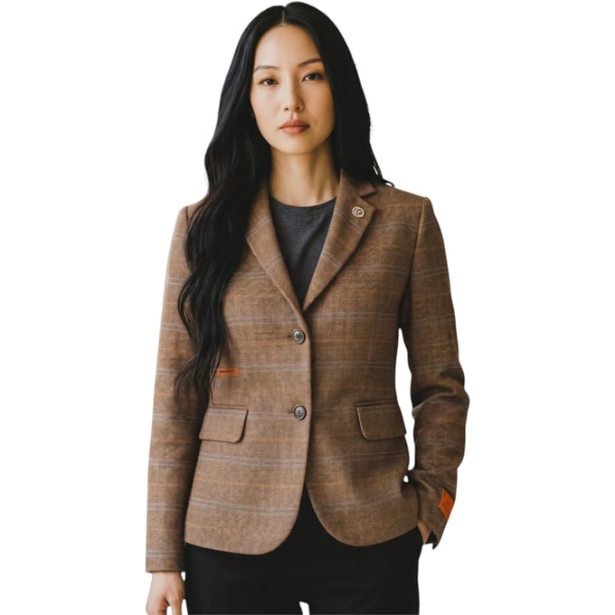 Dames eikenbruin op maat gemaakte geruite tweed blazer formele jas - TPSTZ-7