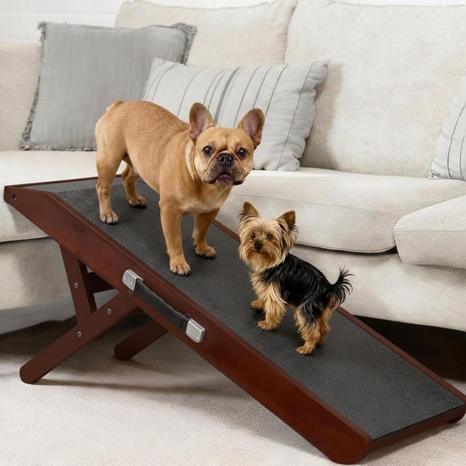 Hondenloopplank - Hondentrap - Hulp voor Honden - Naadloos Landingsplatform - Instelbaar 18-53cm - Walnoot
