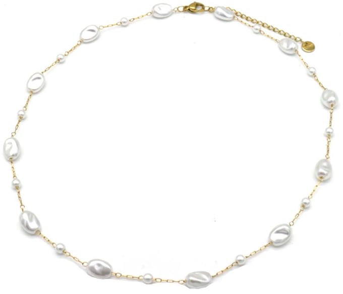 Ketting met Parels - RVS - Lengte 39-44 cm - Goudkleurig