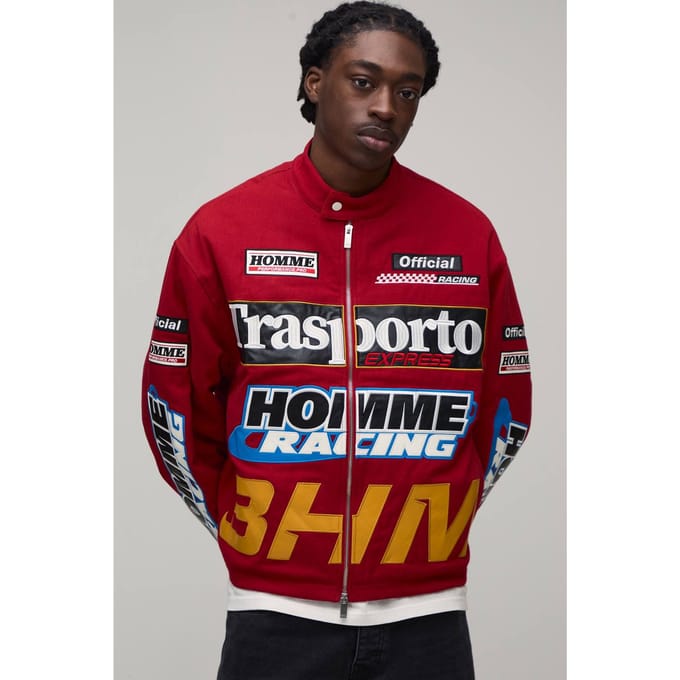 Ruimvallend Twill Motorjack Met Applicatie | Red | Size Medium