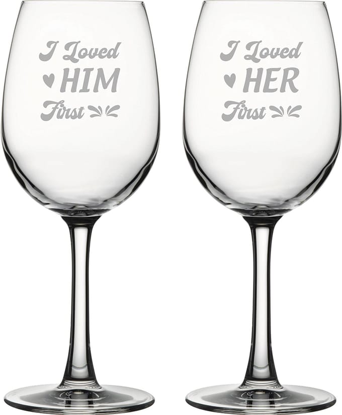 Gegraveerde set witte wijnglazen 36cl I loved him first - I loved her first