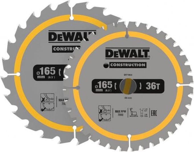 2x DeWalt Cirkelzaagblad | 165 x 20mm x 24T/36T | DT90270