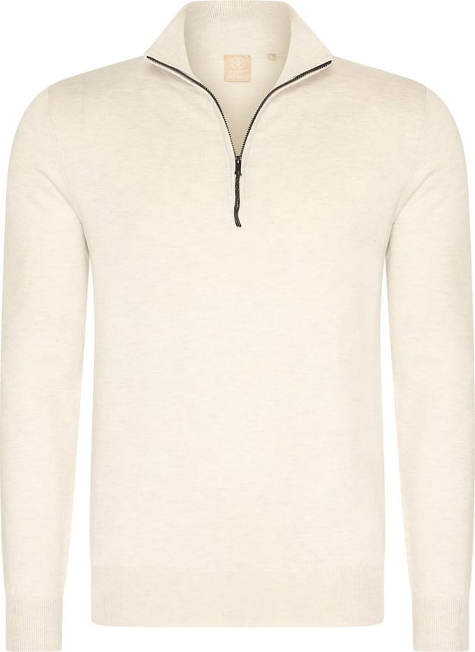 Mario Russo Half Zip Sweater - Trui Heren - Sweater Heren - Coltrui Heren - M - Ecru