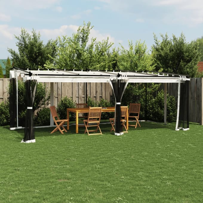 vidaXL - Prieel - met - zijwanden - van - gaas - 6x3 - m - staal - crèmekleurig