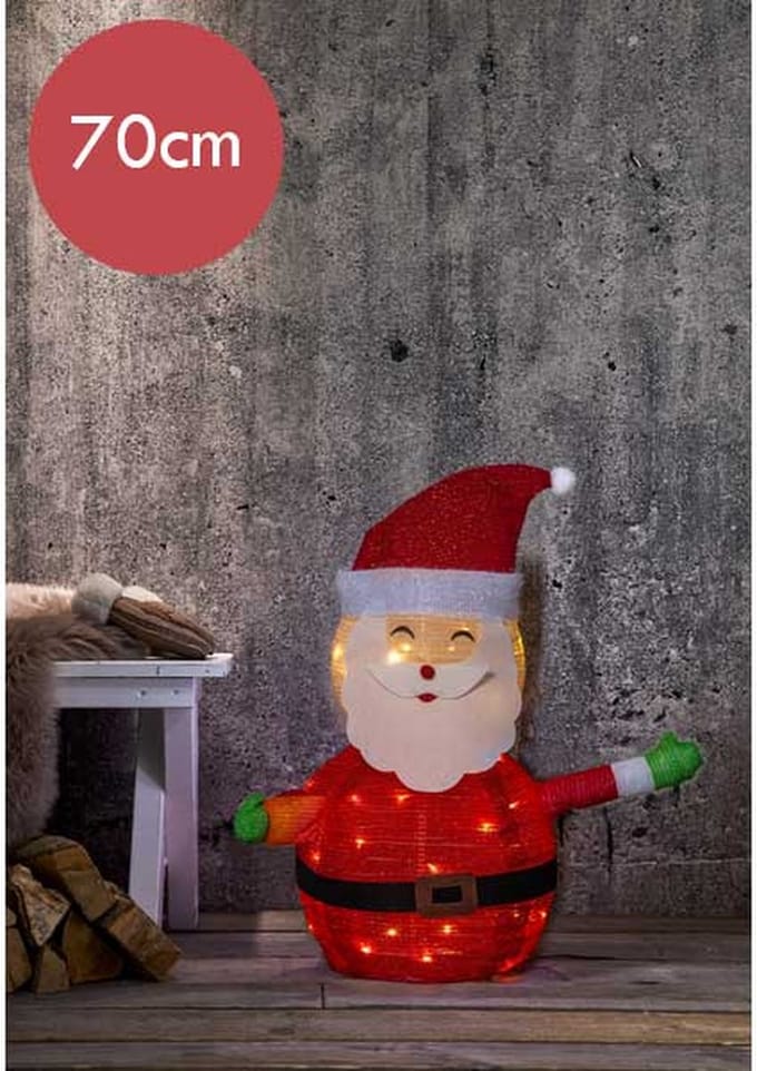 3D LED Kerstman met 45 lampjes – 70 cm – warm wit licht – met timer
