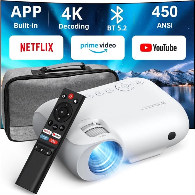 White-Label® Mini Beamer - Film Projector met Bluetooth - Draagbare Beamer - 4K Kwaliteit - Wit