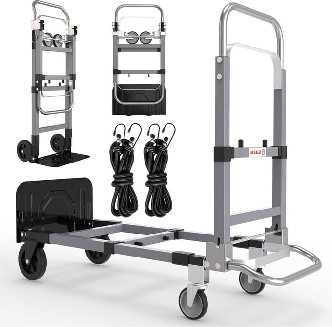Steekwagen Handkar - Dolly Kar - Zware Objecten Verplaatsen - 2-in-1 Ontwerp - 500 Pond Capaciteit - Zilver