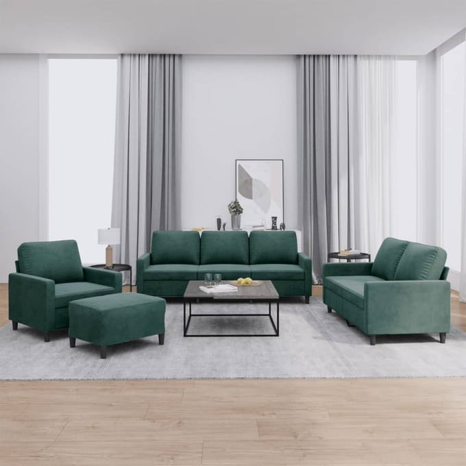 vidaXL - 4-delige - Loungeset - met - kussens - fluweel - donkergroen