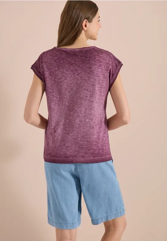 Shirt met boothals in garment-dye look