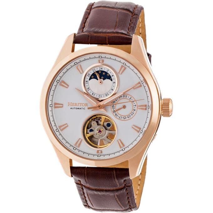 Heritor automatisch Sebastian semi-skelet lederen band horloge