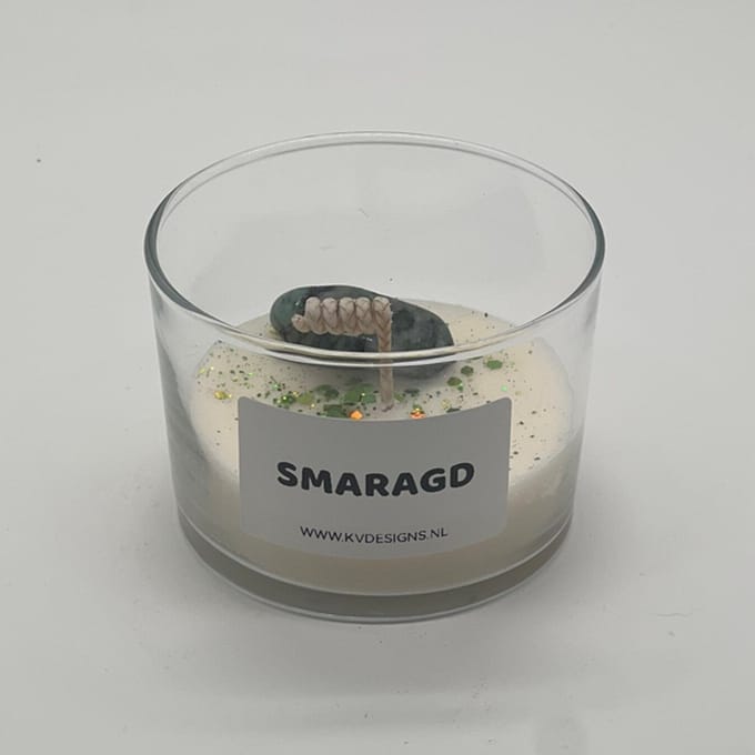 Kaars in glazen pot - edelsteen - Smaragd