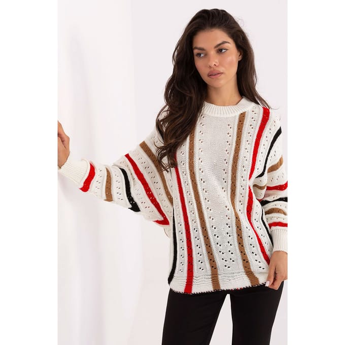 Striped Ajour Sweater - Off-white / One Size