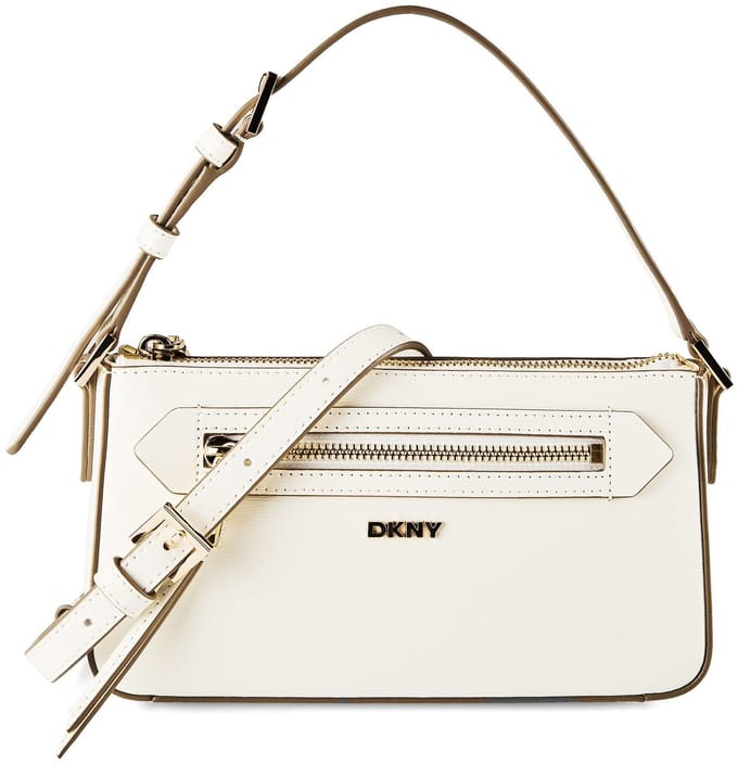 DKNY Leren Handtas Schoudertas Bryant Shoulder Bag Marshmallow Crème