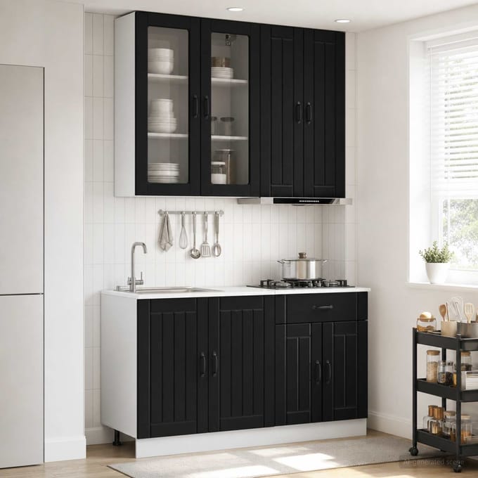 vidaXL - Keukenblok - LUCCA - 4 - st - Zwart - Bewerkt - hout