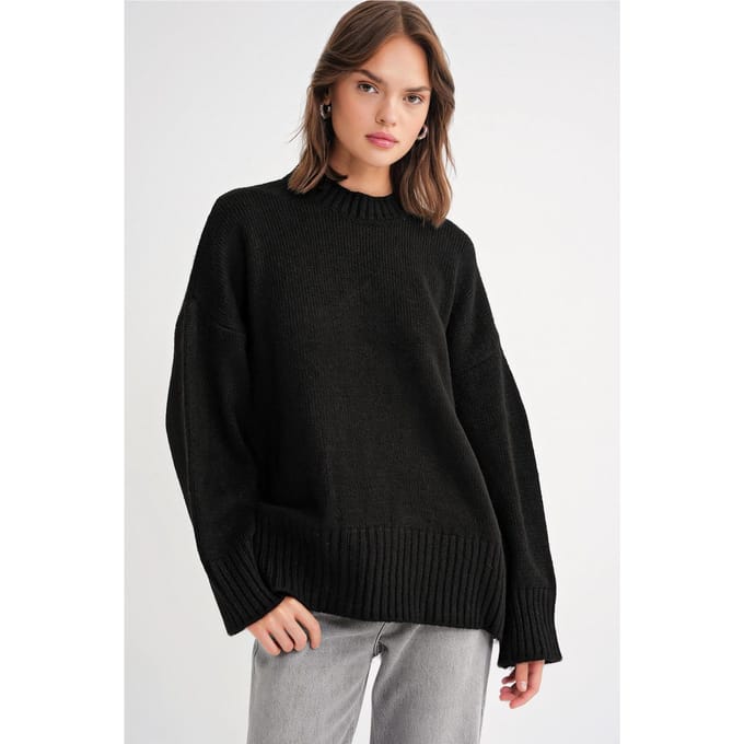 Oversized Geribbelde Gebreide Truien met Ronde Hals