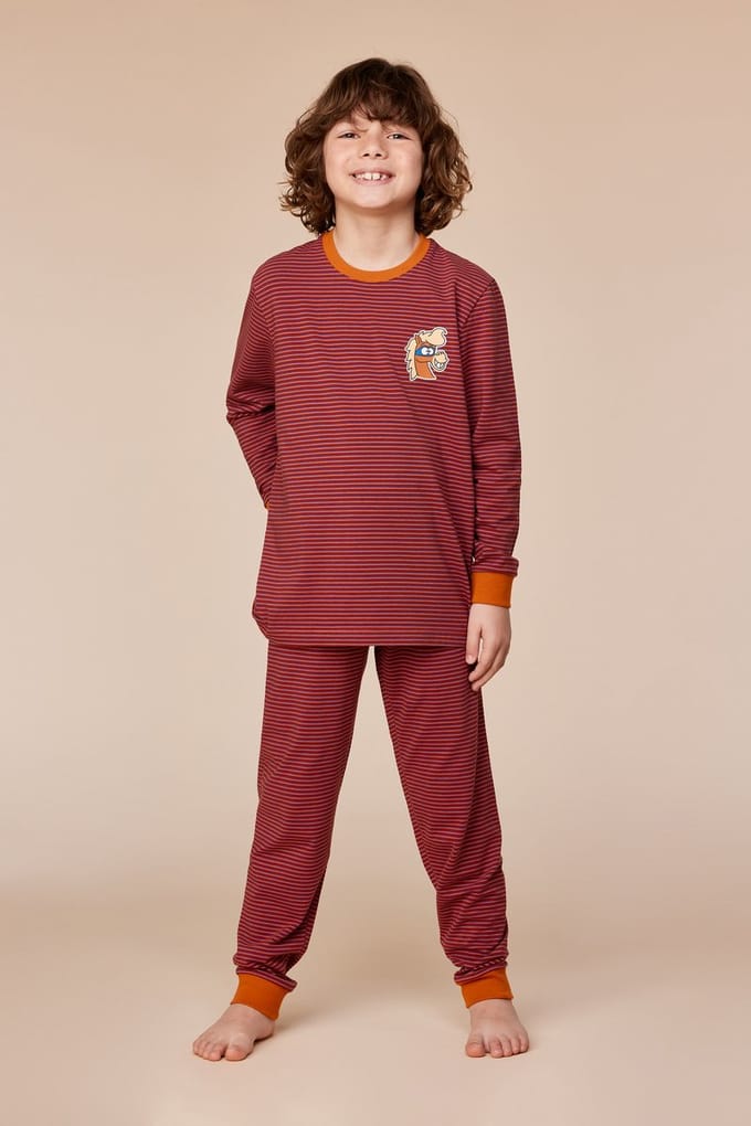 Woody pyjama jongens - rood gestreept - pony - 252-10-PLC-Z/936 - maat 152