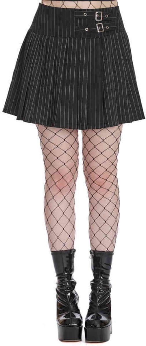Banned - Black Core Pinstripe Skater Rok - 4XL - Zwart/Wit