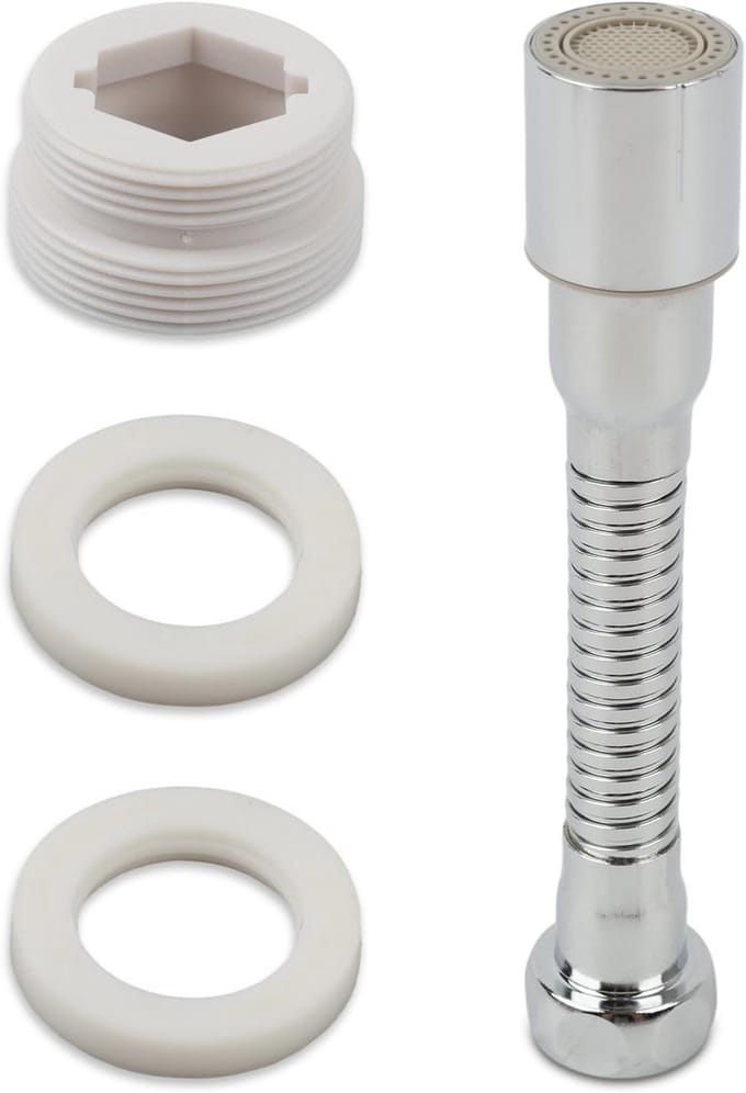 Flexibele Kraanverlenging Keuken met 2 standen (Douche/Sproei) - 14 cm RVS Beluchter