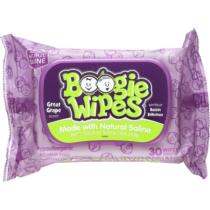 Boogie Wipes, milde zoutoplossing neusdoekjes, druivensmaak, 30 stuks blue